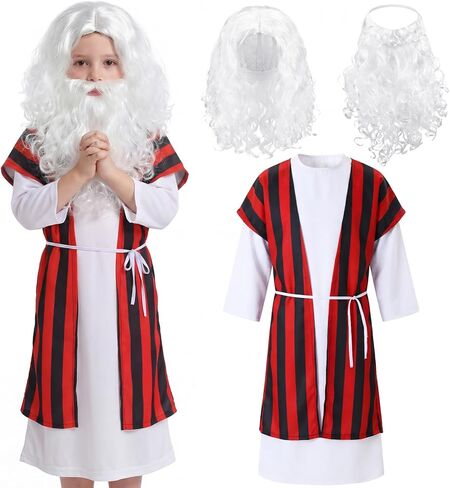 5 Pcs Passover Mose Costume for Kids Boys Biblical Costumes Accessory Outfits with Robe Tunic Belt Wig Beard in Saudi Arabia