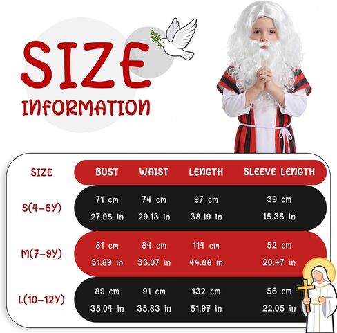 5 Pcs Passover Mose Costume for Kids Boys Biblical Costumes Accessory Outfits with Robe Tunic Belt Wig Beard in Saudi Arabia