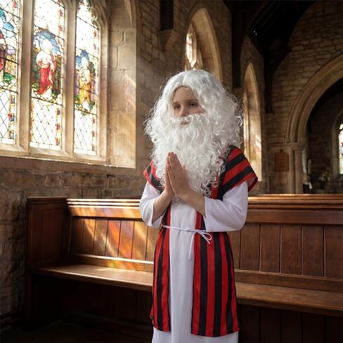 5 Pcs Passover Mose Costume for Kids Boys Biblical Costumes Accessory Outfits with Robe Tunic Belt Wig Beard in Saudi Arabia