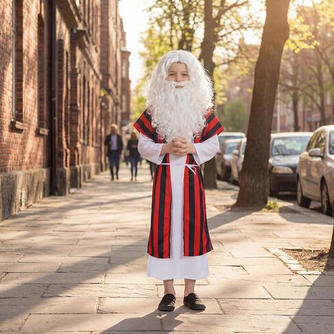 5 Pcs Passover Mose Costume for Kids Boys Biblical Costumes Accessory Outfits with Robe Tunic Belt Wig Beard in Saudi Arabia
