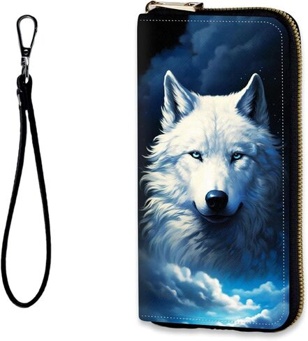 Womens Wallet, RFID Wristlet Wallet for Women, Cute Ladies Purse, Large Credit Card Clutch Purse, Leather Card Holder Wallets with Zipper & Phone Holder,Cool Wolf Dream Starry in Saudi Arabia
