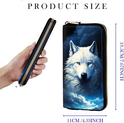 Womens Wallet, RFID Wristlet Wallet for Women, Cute Ladies Purse, Large Credit Card Clutch Purse, Leather Card Holder Wallets with Zipper & Phone Holder,Cool Wolf Dream Starry in Saudi Arabia