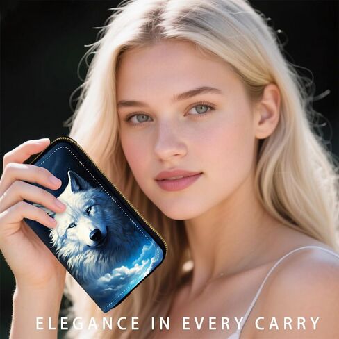 Womens Wallet, RFID Wristlet Wallet for Women, Cute Ladies Purse, Large Credit Card Clutch Purse, Leather Card Holder Wallets with Zipper & Phone Holder,Cool Wolf Dream Starry in Saudi Arabia