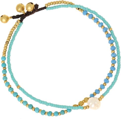 Made by Nami Boho Beaded Anklet for Women Adjustable Turquoise Gold Layered Anklet with Pearl Charm Dainty Layered Beach Jewelry Summer Birthday Gift for Her in Saudi Arabia