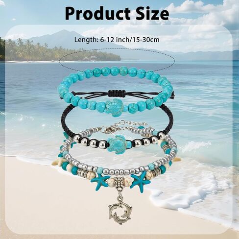 10 Pcs Sea Turtle Ankle Bracelets for Women Adjustable Starfish beach Bracelets Boho Jewelry Set for Summer Beach Trips in Saudi Arabia
