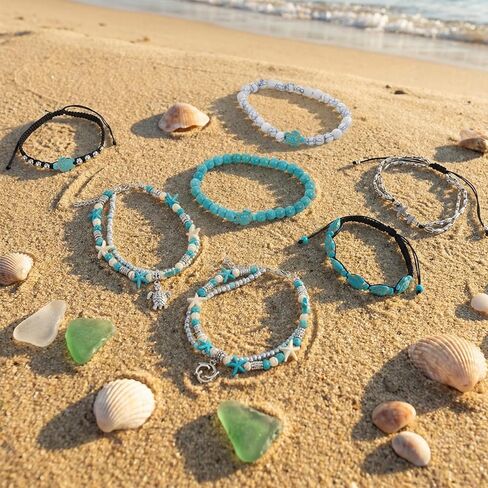 10 Pcs Sea Turtle Ankle Bracelets for Women Adjustable Starfish beach Bracelets Boho Jewelry Set for Summer Beach Trips in Saudi Arabia