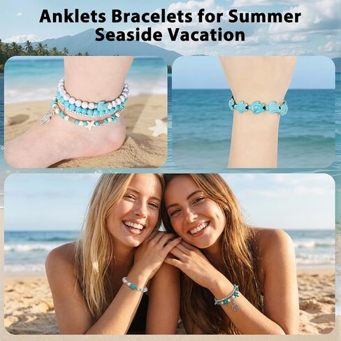 10 Pcs Sea Turtle Ankle Bracelets for Women Adjustable Starfish beach Bracelets Boho Jewelry Set for Summer Beach Trips in Saudi Arabia