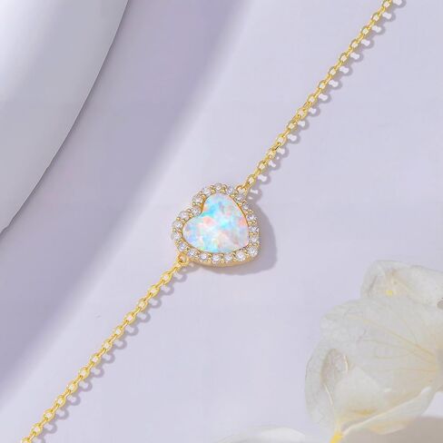 10k Gold Heart Anklet for Women, Created Opal Moissanite Love Ankle Bracelet Jewelry for Wife/Mother/Sister, Birthday Gifts for Her, 9.4"-11" in Saudi Arabia