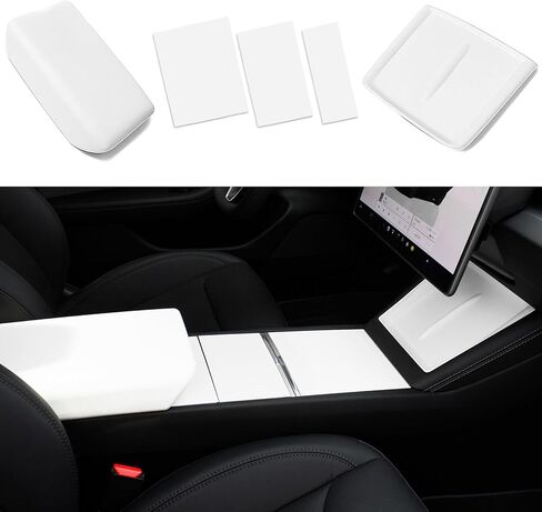 2026 Center Console Cover for Tesla Model Y Juniper 2025 & Model 3 Highland Accessories Set White Armrest Cover Wireless Charging Pad Center Console Pad 3 PCS (White) in Saudi Arabia