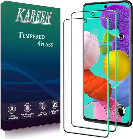 KAREEN [عبوة من قطعتين] واقي شاشة لهاتف Samsung Galaxy A71، A71 5G، A71 5G UW من الزجاج المقسى، يدعم قارئ بصمات الأصابع، مضاد للخدش، خالي من الفقاعات، صلابة 9H in Saudi Arabia