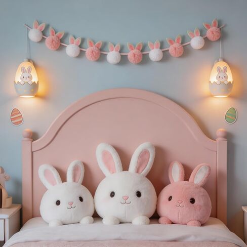 Easter Garland Bunny Decorations, Cute Short Plush Bunny Garland, Easter Banner Decor for Spring Holiday Party Tree Wall Fireplace Mantle Home Indoor Outdoor Spring Decor in Saudi Arabia