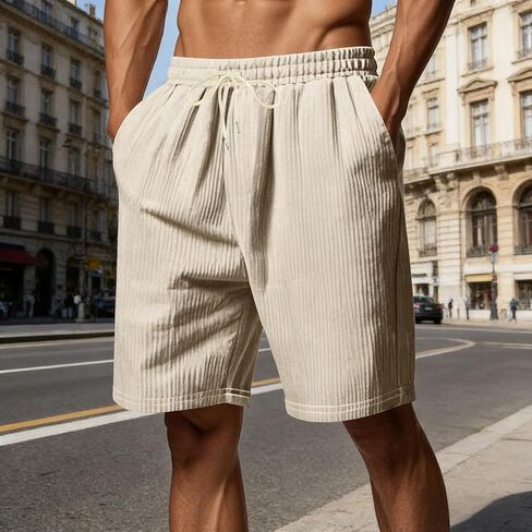 Mens Corduroy Shorts Casual 5 Inch Elastic Waist Drawstring Summer Beach Loose Fit Shorts with Pockets in Saudi Arabia