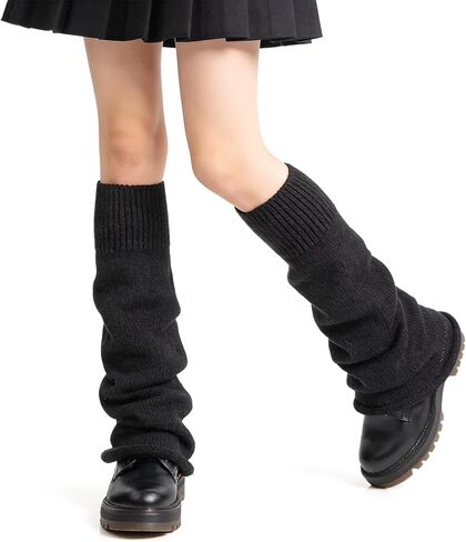 TIESOME 1 Pair Goth Leg Warmers, Wide Black Fuzzy Knit Leg Warmers for Women, Soft Stretchy Fall Winter Accessories, Harajuku Cutecore Gothic Fashion in Saudi Arabia