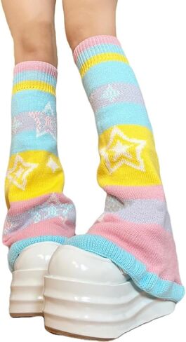 تدفئة الساق متوهجة قابلة للعكس بألوان قوس قزح مع نمط نجمة حلوة للنساء أغطية قدم محبوكة جمالية in Kuwait