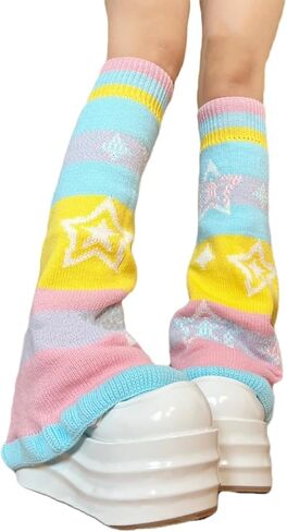 تدفئة الساق متوهجة قابلة للعكس بألوان قوس قزح مع نمط نجمة حلوة للنساء أغطية قدم محبوكة جمالية in Kuwait