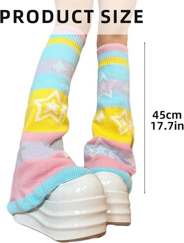 تدفئة الساق متوهجة قابلة للعكس بألوان قوس قزح مع نمط نجمة حلوة للنساء أغطية قدم محبوكة جمالية in Kuwait