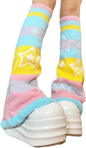 تدفئة الساق متوهجة قابلة للعكس بألوان قوس قزح مع نمط نجمة حلوة للنساء أغطية قدم محبوكة جمالية in Kuwait