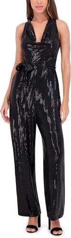 kensie Women's Sleeveless Cowl Neck Sequin Knit Tie Waist Jumpsuit in Saudi Arabia