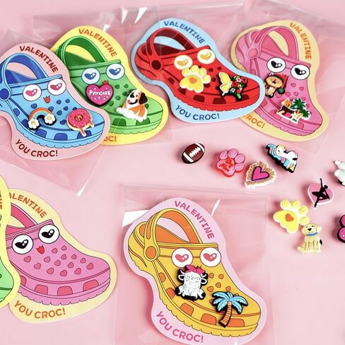 32 Sets Valentines Day Cards for Kids School Classroom Kit, 32PCS Funny Valentines Gift Cards with 64PCS Shoe Charms Bulk, Valentine Exchange Card for Boys Girls Class Classroom Gifts Party Favors in Saudi Arabia