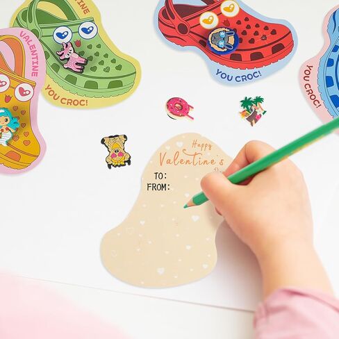 32 Sets Valentines Day Cards for Kids School Classroom Kit, 32PCS Funny Valentines Gift Cards with 64PCS Shoe Charms Bulk, Valentine Exchange Card for Boys Girls Class Classroom Gifts Party Favors in Saudi Arabia
