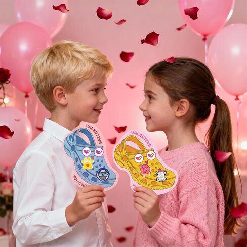 32 Sets Valentines Day Cards for Kids School Classroom Kit, 32PCS Funny Valentines Gift Cards with 64PCS Shoe Charms Bulk, Valentine Exchange Card for Boys Girls Class Classroom Gifts Party Favors in Saudi Arabia