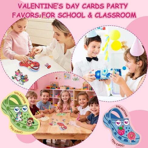 32 Sets Valentines Day Cards for Kids School Classroom Kit, 32PCS Funny Valentines Gift Cards with 64PCS Shoe Charms Bulk, Valentine Exchange Card for Boys Girls Class Classroom Gifts Party Favors in Saudi Arabia