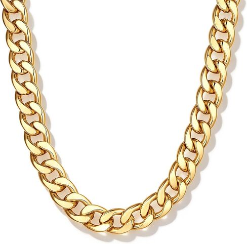Chunky Cuban Link Chain for Women Men 14K Gold Plated 15mm Curb Width Thick Choker Necklace Stainless Steel Punk Hip Hop Chains Jewelry Gifts Unisex in Saudi Arabia