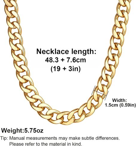 Chunky Cuban Link Chain for Women Men 14K Gold Plated 15mm Curb Width Thick Choker Necklace Stainless Steel Punk Hip Hop Chains Jewelry Gifts Unisex in Saudi Arabia