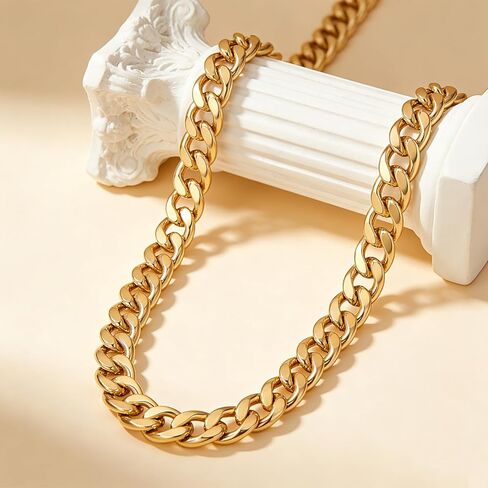 Chunky Cuban Link Chain for Women Men 14K Gold Plated 15mm Curb Width Thick Choker Necklace Stainless Steel Punk Hip Hop Chains Jewelry Gifts Unisex in Saudi Arabia