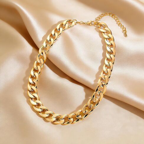 Chunky Cuban Link Chain for Women Men 14K Gold Plated 15mm Curb Width Thick Choker Necklace Stainless Steel Punk Hip Hop Chains Jewelry Gifts Unisex in Saudi Arabia