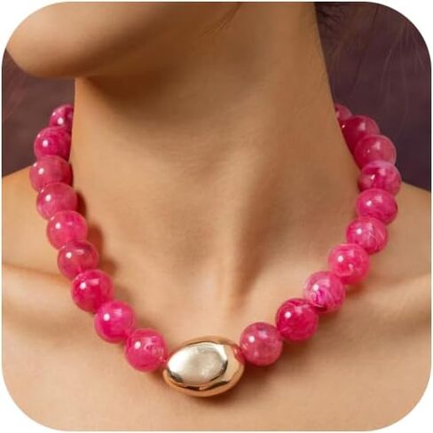 Acrylic Necklace for Women Chunky Beaded Necklace Vintage Boho Short Choker Necklace Ideal Jewelry Gift for Women in Saudi Arabia