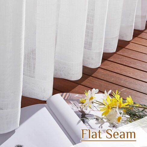 White Kitchen Curtains Tiers - Linen Textured Sheer Curtains Light Filtering Privacy Window Drapes Soft Airy Breathable Small Valances for RV Camper, Nursery, Cafe, W30 x L24 inch, 2 Panels in Saudi Arabia
