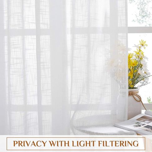 White Kitchen Curtains Tiers - Linen Textured Sheer Curtains Light Filtering Privacy Window Drapes Soft Airy Breathable Small Valances for RV Camper, Nursery, Cafe, W30 x L24 inch, 2 Panels in Saudi Arabia