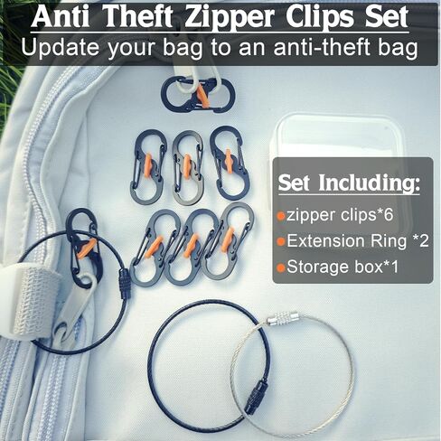 مجموعة سفر Qivievsa مكونة من 8 قطع بسحاب مضادة للسرقة، مشبك بسحاب قابل للقفل مع حلقة تمديد، لحقائب الظهر، حقيبة كروس، سحابات مزدوجة/مفردة، قفل بسحاب مضاد للنشل in Kuwait