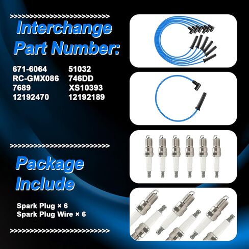 671-6064 Iridium Spark Plugs Wire Set RC-GMX086 Compatible with Pontiac Bonneville Buick Lesabre Lucerne Park Avenue Oldsmobile 88 LSS, Set of 6 in Saudi Arabia