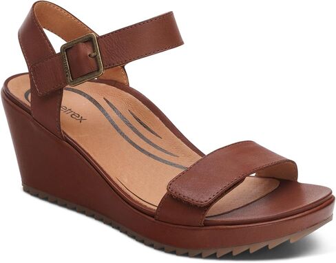 Aetrex Women Andrea Quarter Strap Wedge Orthopedic Sandals - Arch Support Sandals with Adjustable Hook & Loop Closure, Leather Upper, Comfortable 2.75 Inch Heel Summer Dress Sandal in Saudi Arabia