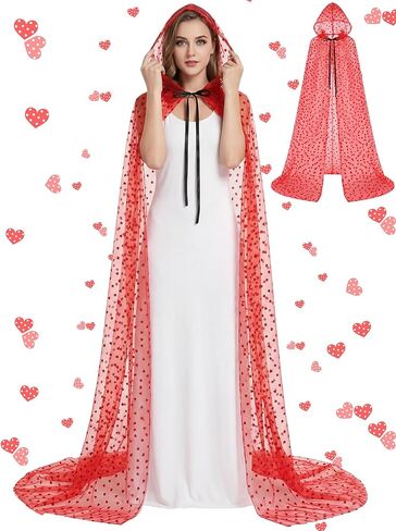 عباءة طويلة شفافة بقلنسوة من قماش التل على شكل قلب من Valentines للنساء، غطاء لحفلات الزفاف التنكرية، مقاس 71 بوصة in Saudi Arabia