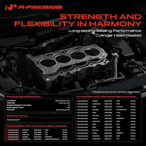 A-Premium Engine Cylinder Head Gasket Compatible with Mercedes-Benz C55 AMG, E55 S55 CLS55 G55 SL55 SLK55 CL55 CLK55 ML55 AMG, E500, ML500, S500, CLS500, G500, SL500, R500, CL500, CLK500 in Saudi Arabia