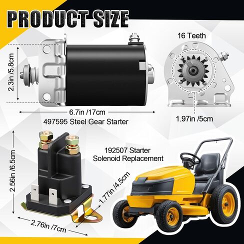 Honoson 2 Pack Steel Gear Starter 16teeth Replacement and Starter Solenoid Replacement 12v Solenoid Lawn Mower Starters Kit Compatible with 5742n 497595 and 192507 in Saudi Arabia