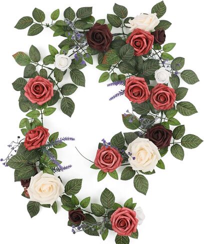 Senseya Artificial Rose Flower Runner Rustic Flower Garland Floral Arrangements Wedding Ceremony Backdrop Arch Flowers Table Centerpieces Decorations in Kuwait