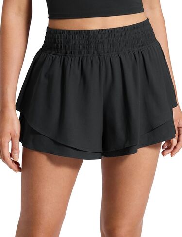 CRZ YOGA Drapey Double Ruffles Athletic Shorts for Women 2.5" - High Waisted Flowy Tennis Workout Running Tiered Skorts in Saudi Arabia