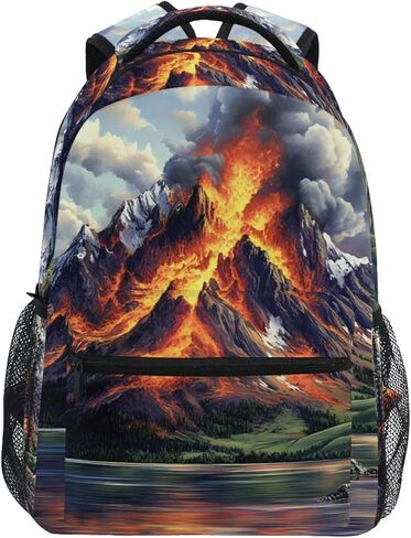 Kids Travel Backpack Volcano Landscape Print for Boys Girls, Large Capacity Bookbag School Bag S in Kuwait