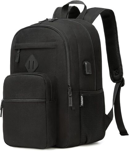 حقيبة ظهر سوداء، حقيبة ظهر مدرسية للأولاد والبنات، حقيبة كتب مدرسية ثانوية خفيفة الوزن، حقيبة ظهر للكمبيوتر المحمول للاستخدام اليومي مع منفذ شحن USB يناسب كمبيوتر محمول مقاس 15.6 بوصة in Kuwait