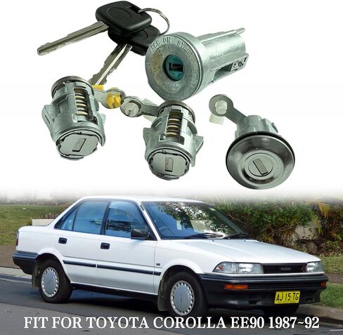1 Set Ignition Switch Door Trunk Lock Cylinder with 2 Keys for Toyota Corolla 1987-1992 Replaces 69005-12740 6900512740 in Kuwait