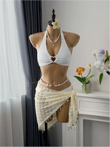 SHENHE Women's Sarong Wraps Coverups Hollow Out Seashell Tassel Skirt Bathing Suit Cover Up in Saudi Arabia