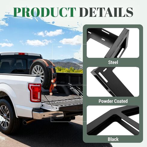 حامل الإطارات الاحتياطية القابل للتعديل على السرير متوافق مع 2004-2024 Ford F-150 GMC Sierra 1500 شيفروليه سيلفرادو 1500 تويوتا تاكوما نيسان تيتان رام 1500 شاحنات بيك اب تناسب الإطارات من 33 بوصة إلى 40 بوصة in Saudi Arabia