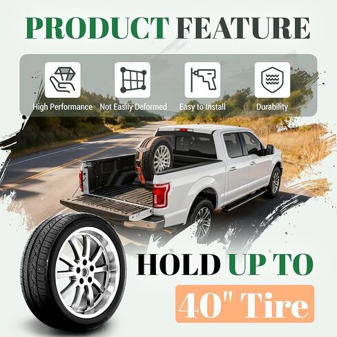 حامل الإطارات الاحتياطية القابل للتعديل على السرير متوافق مع 2004-2024 Ford F-150 GMC Sierra 1500 شيفروليه سيلفرادو 1500 تويوتا تاكوما نيسان تيتان رام 1500 شاحنات بيك اب تناسب الإطارات من 33 بوصة إلى 40 بوصة in Saudi Arabia