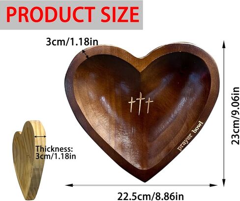 Heart Prayer Bowl Wooden, Handcrafted with 24 Cards, Prayer Dough Bowl Religious/Christmas/Easter/Thanksgiving Day Gifts in Kuwait