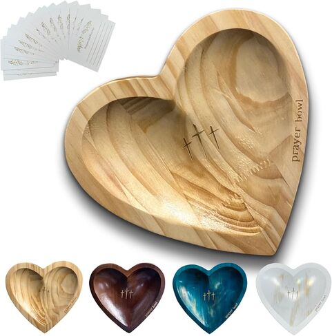 Heart Prayer Bowl Wooden, Handcrafted with 24 Cards, Prayer Dough Bowl Religious/Christmas/Easter/Thanksgiving Day Gifts in Kuwait