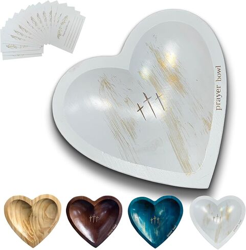 Heart Prayer Bowl Wooden, Handcrafted with 24 Cards, Prayer Dough Bowl Religious/Christmas/Easter/Thanksgiving Day Gifts in Kuwait